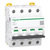 Acti9 iC60N, Миниатюрен автоматичен прекъсвач 4P, 0.5 A, C крива, 6000 A (IEC 60898-1), 50 kA (IEC 60947-2)
