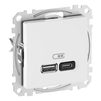 SCHNEIDER ELECTRIC USB зарядно A+C, 3A, 45W, бял