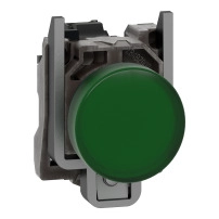 SCHNEIDER ELECTRIC Pilot light, metal, green, 22mm, LED, plain lens, 24V AC/DC