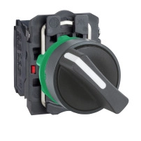 SCHNEIDER ELECTRIC Selector switch, plastic, black, 22mm, 2 positions, stay put, 1NO+1NC
