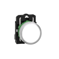 SCHNEIDER ELECTRIC Pilot light, grey plastic, white, 22mm, LED, plain lens, 24V AC/DC